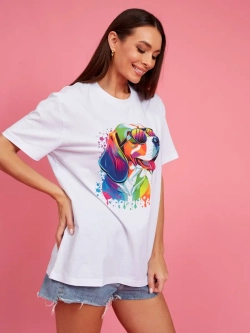 Футболка оверсайз с принтом собакой Бигль Корги Хаски