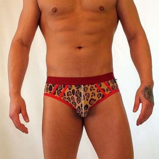 Трусы мужские брифы леопардовые с красной резинкой Van Baam VB-422-AN022