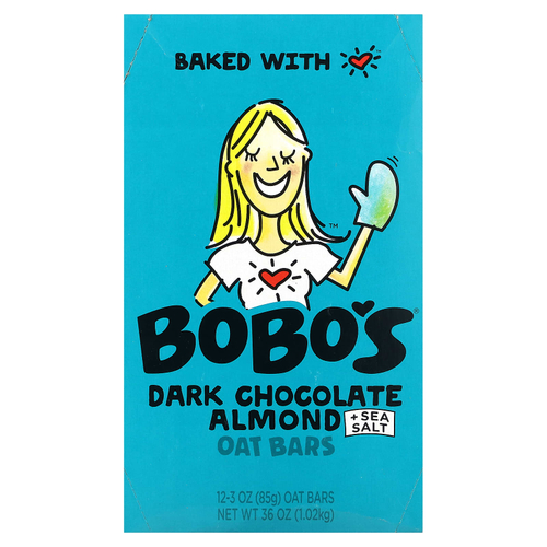 Bobo's Oat Bars, Овсяные батончики с темным шоколадом и миндалем, с морской солью, 12 батончиков, по 85 г (3 унции)