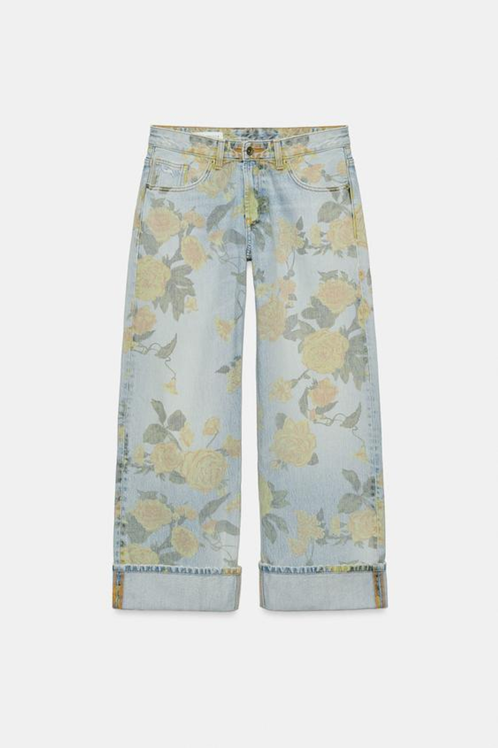 ZARA ДЖИНСЫ TRF LOOSE С НИЗКОЙ ПОСАДКОЙ И ПРИНТОМ, НЕБЕСНО-ГОЛУБОЙ