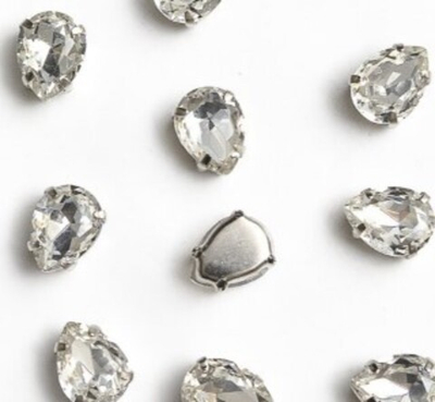 Стразы пришивные стекло в оправе, р. 8*6 мм, серебро