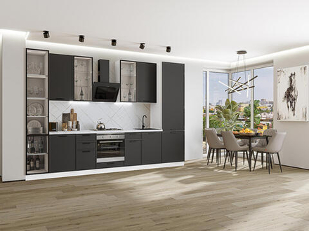 Прямая модульная кухня Фрейм-06 Stormy Silk - Белый 2340*3400*600