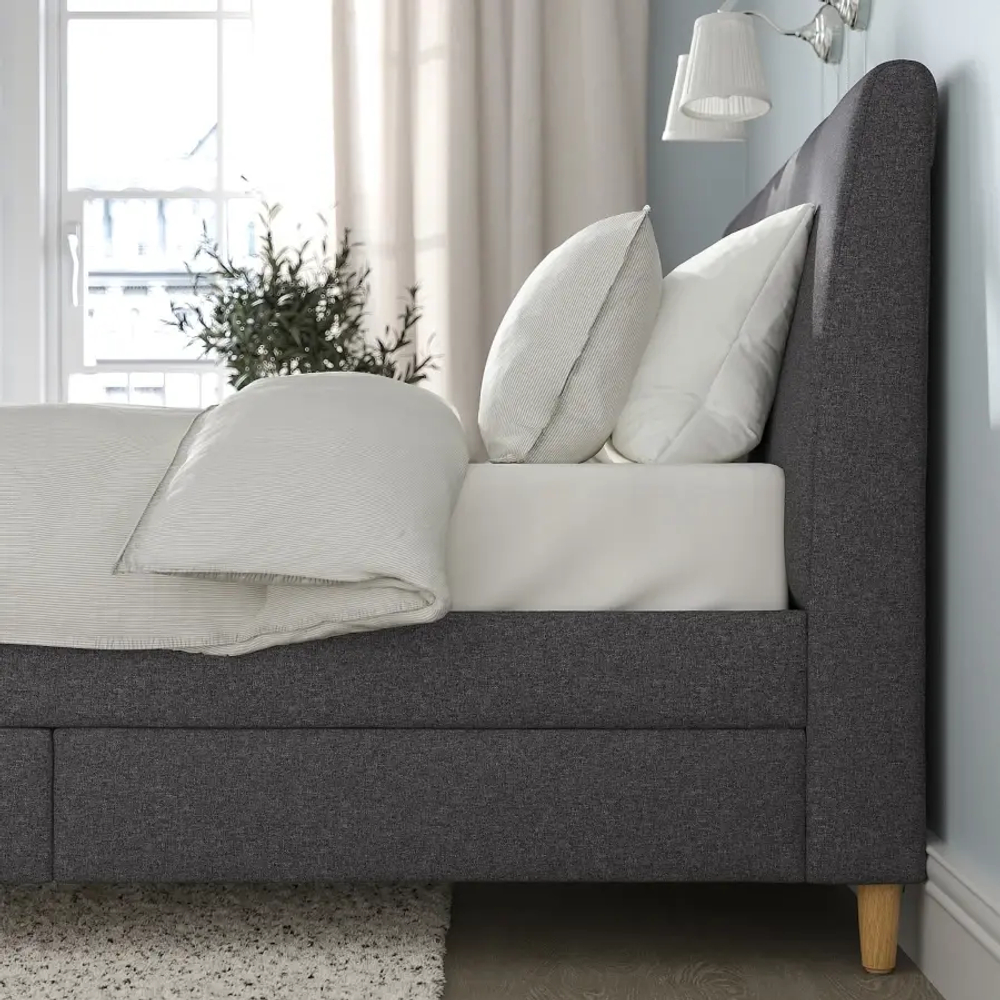 Кровать с мягкой обивкой и выдвижными ящиками - IKEA IDANÄS/IDANAS, 200х140 см, темно-серый, ИДАНЭС ИКЕА