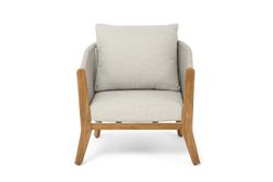 "Сидней" кресло плетеное из роупа, основание тик, каркас алюминий бежевый, роуп бежевый, ткань бежевая