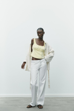 ZARA ТОП ИЗ ПОПЛИНА, ЖЕЛТЫЙ