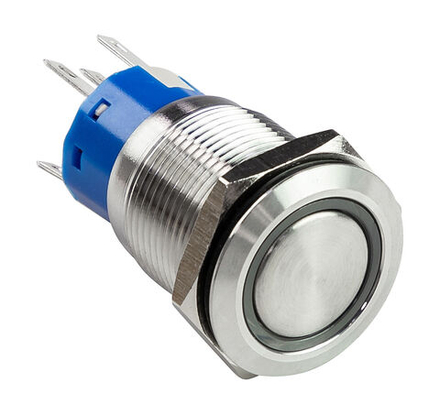 Переключатель кнопочный с фиксацией, подсветка красная, 12В