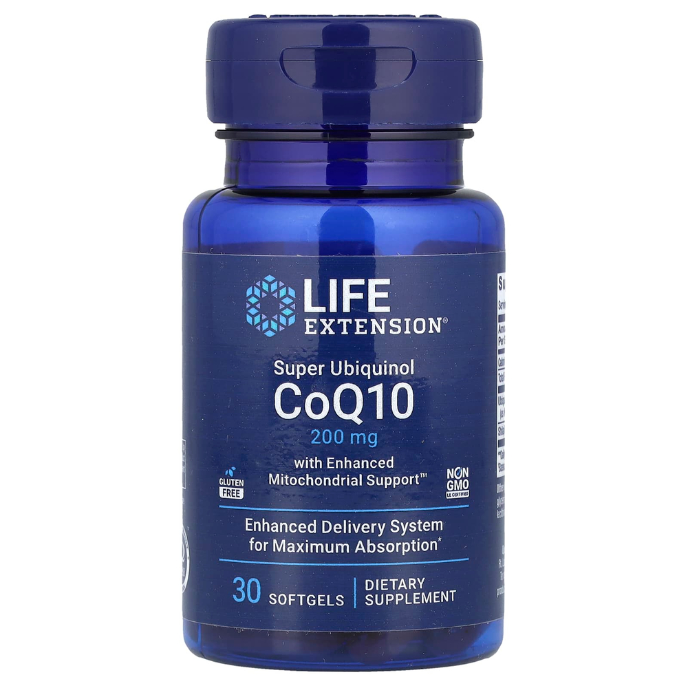 Life Extension, Super Ubiquinol CoQ10 с улучшенной поддержкой митохондрий, 200 мг, 30 гелевых капсул