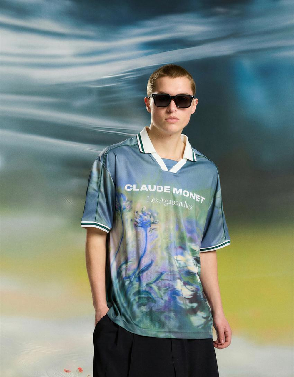 BERSHKA Поло с короткими рукавами Claude Monet, зеленый