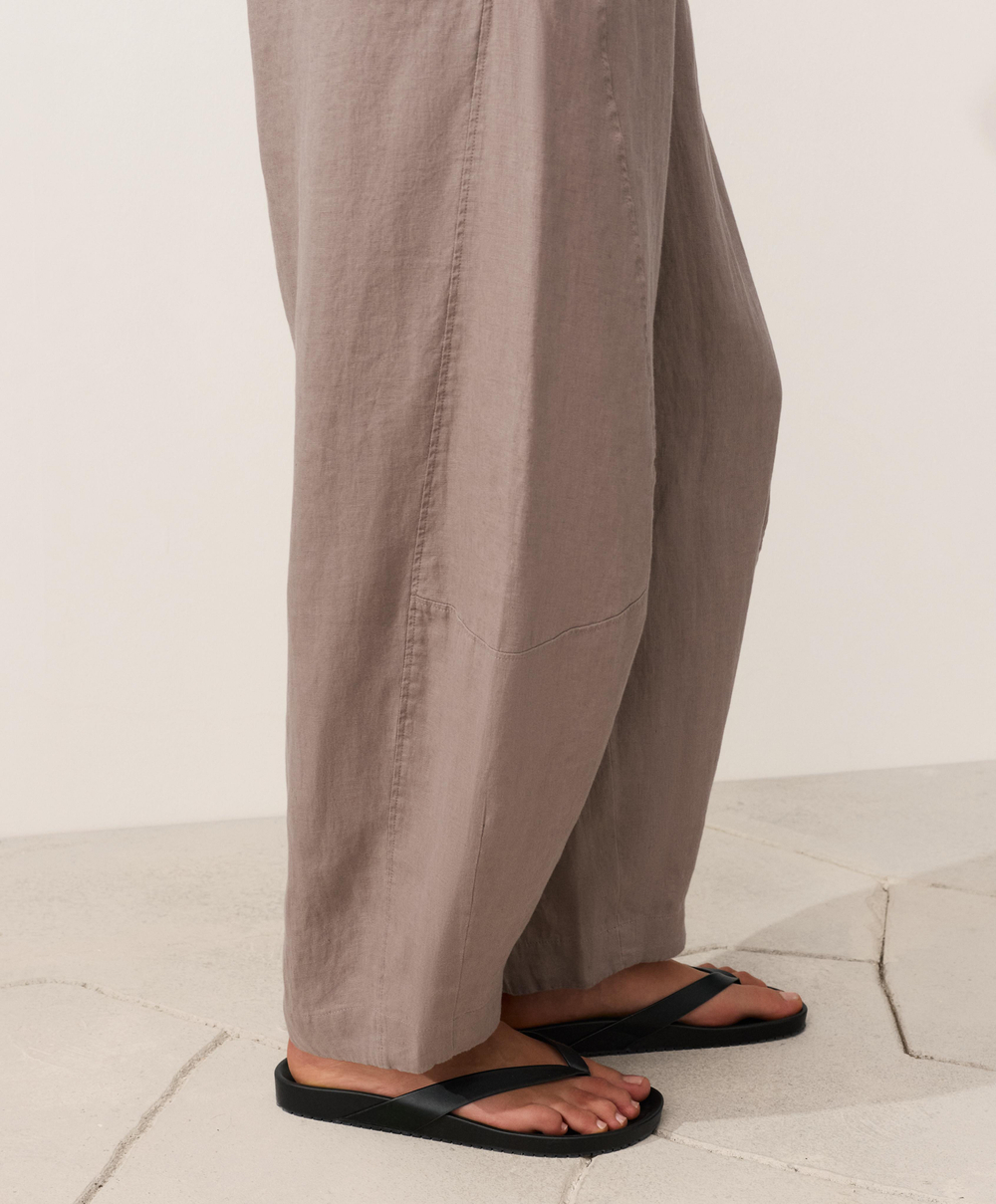 OYSHO Брюки-баллоны из 100% льна, серо-коричневый