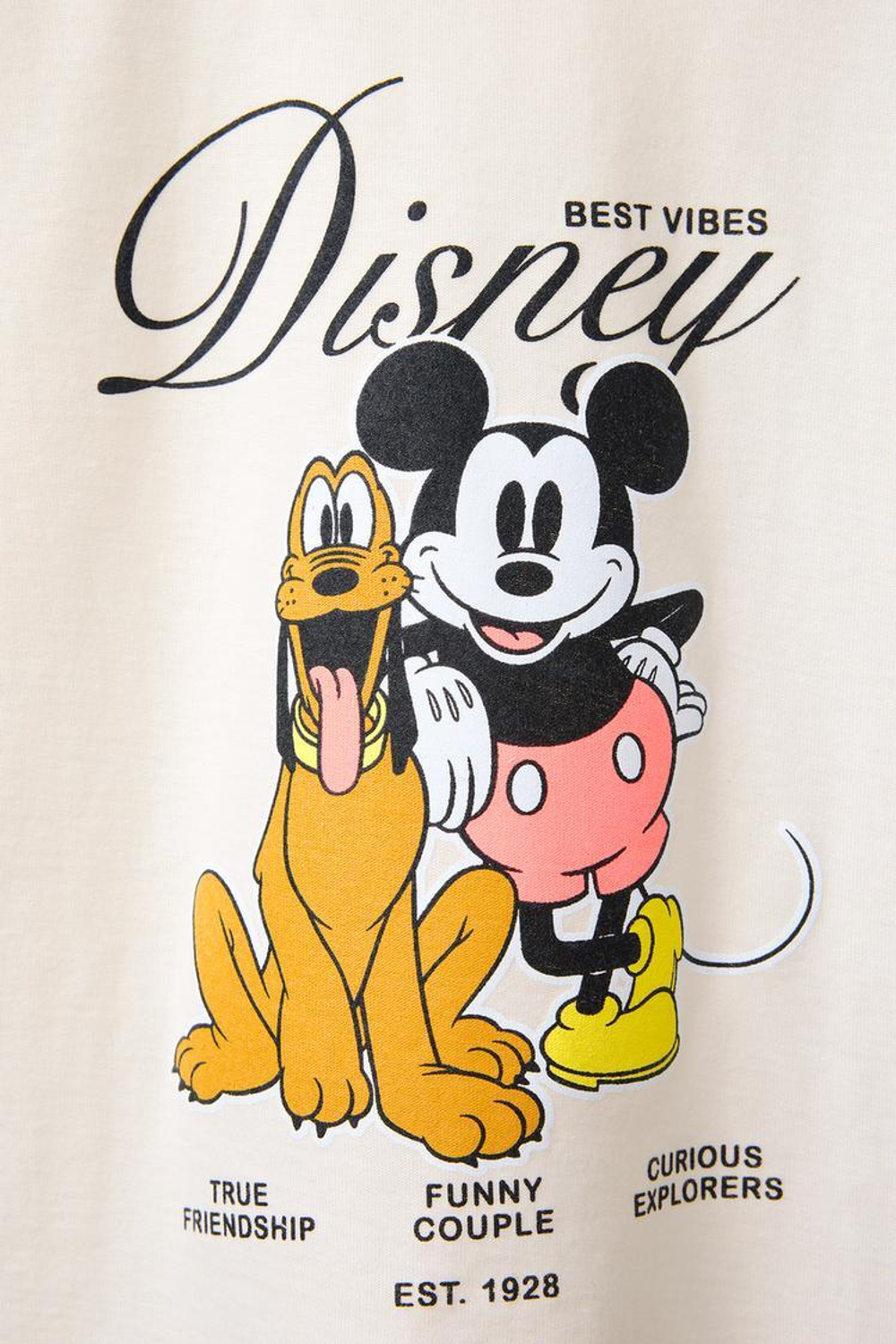 ZARA ФУТБОЛКА С ПРИНТОМ MICKEY MOUSE AND PLUTO © DISNEY, ЖЕЛТОВАТО-БЕЛЫЙ