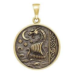 Корабль и дракон - подвеска из бронзы