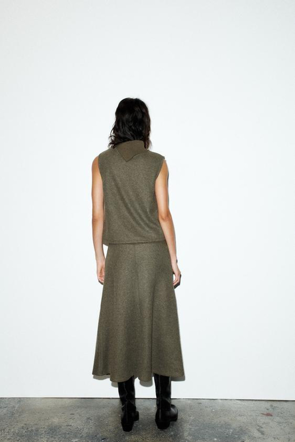 ZARA ЮБКА SOFT КЛЕШЕНОГО КРОЯ, ЗЕЛЕНЫЙ МЕЛАНЖ