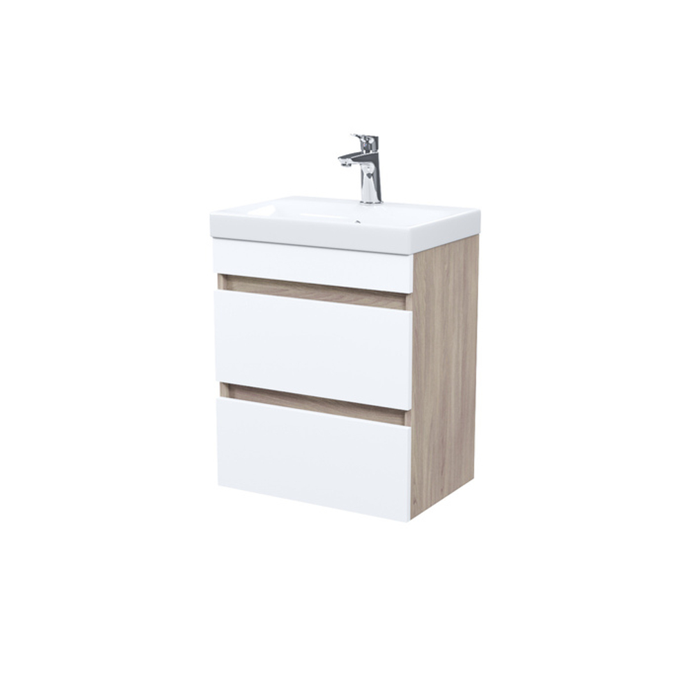 Тумба с умывальником подвесная с ящиками IDDIS Zodiac, 50 см, белая/под дерево, ZOD5AB0i95K