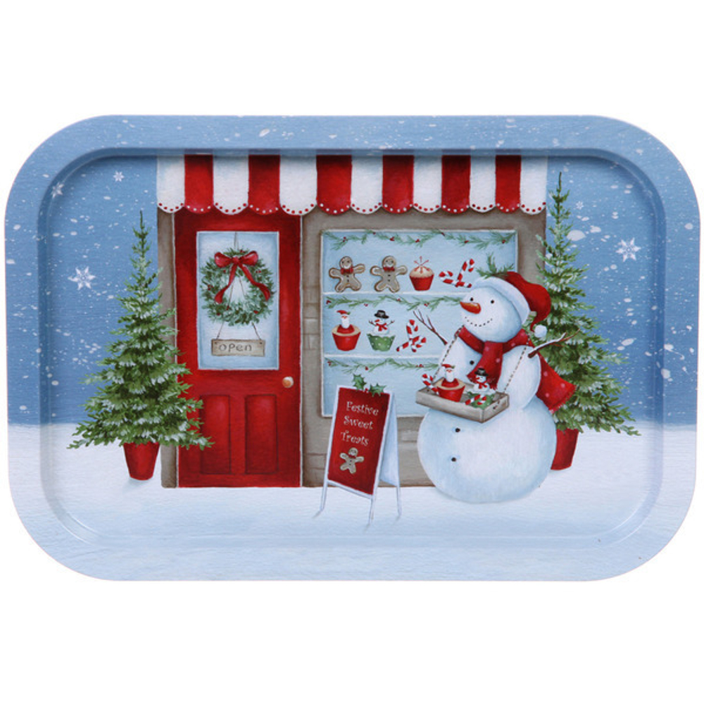 Поднос жестяной 34*23см «Снеговик у пекарни»