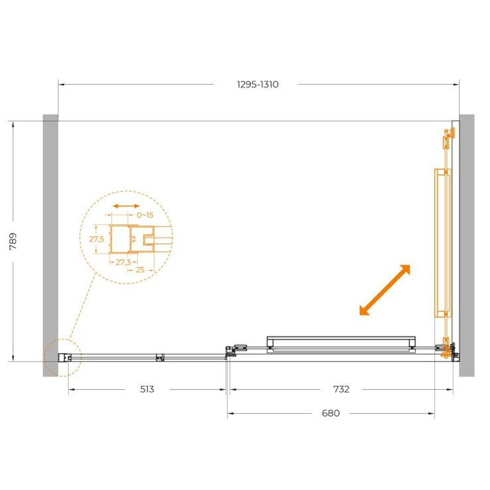 Душевая дверь Cezares LUX-B-FS-11-130-C-GM, 130х195, профиль оружейная сталь, стекло прозрачное