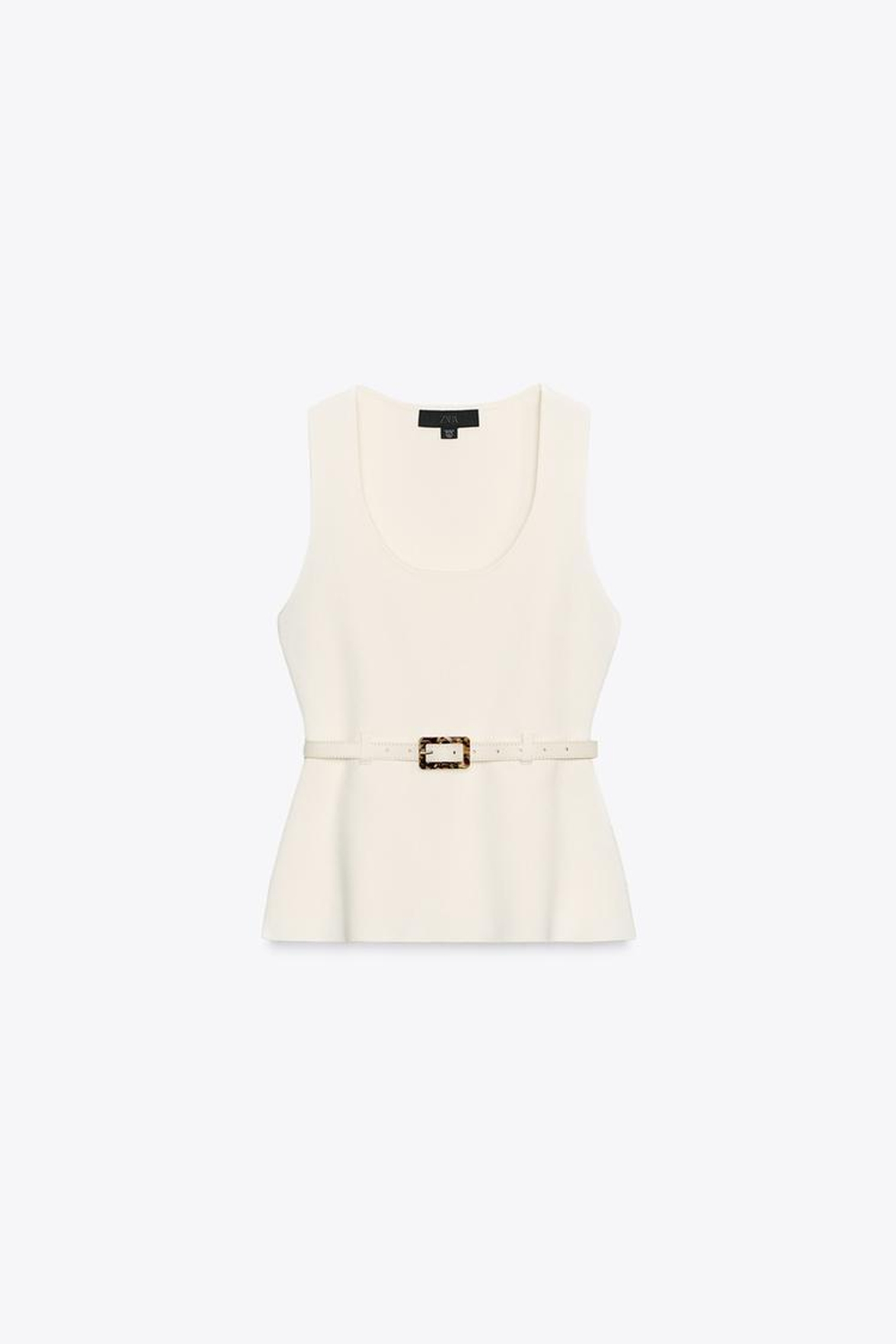 ZARA ТРИКОТАЖНЫЙ ТОП С РЕМНЕМ, ЭКРЮ