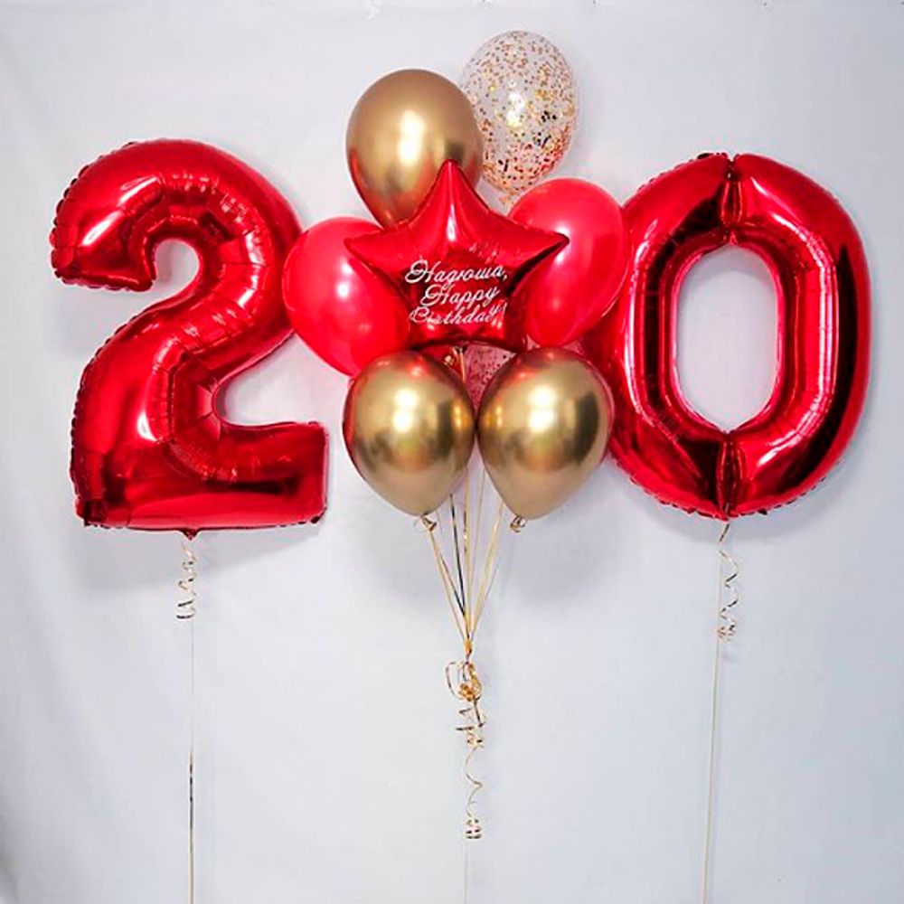 Композиция из шаров на 20 лет Happy Birthday
