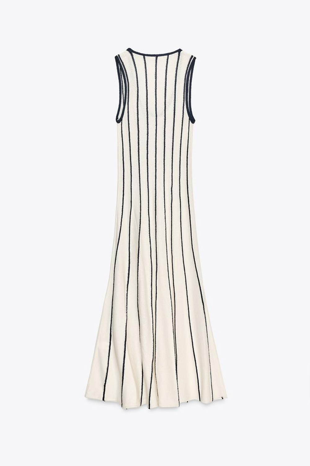 ZARA ТРИКОТАЖНОЕ ПЛАТЬЕ-МИДИ С РАЗРЕЗОМ, ЭКРЮ/ТЕМНО-СИНИЙ