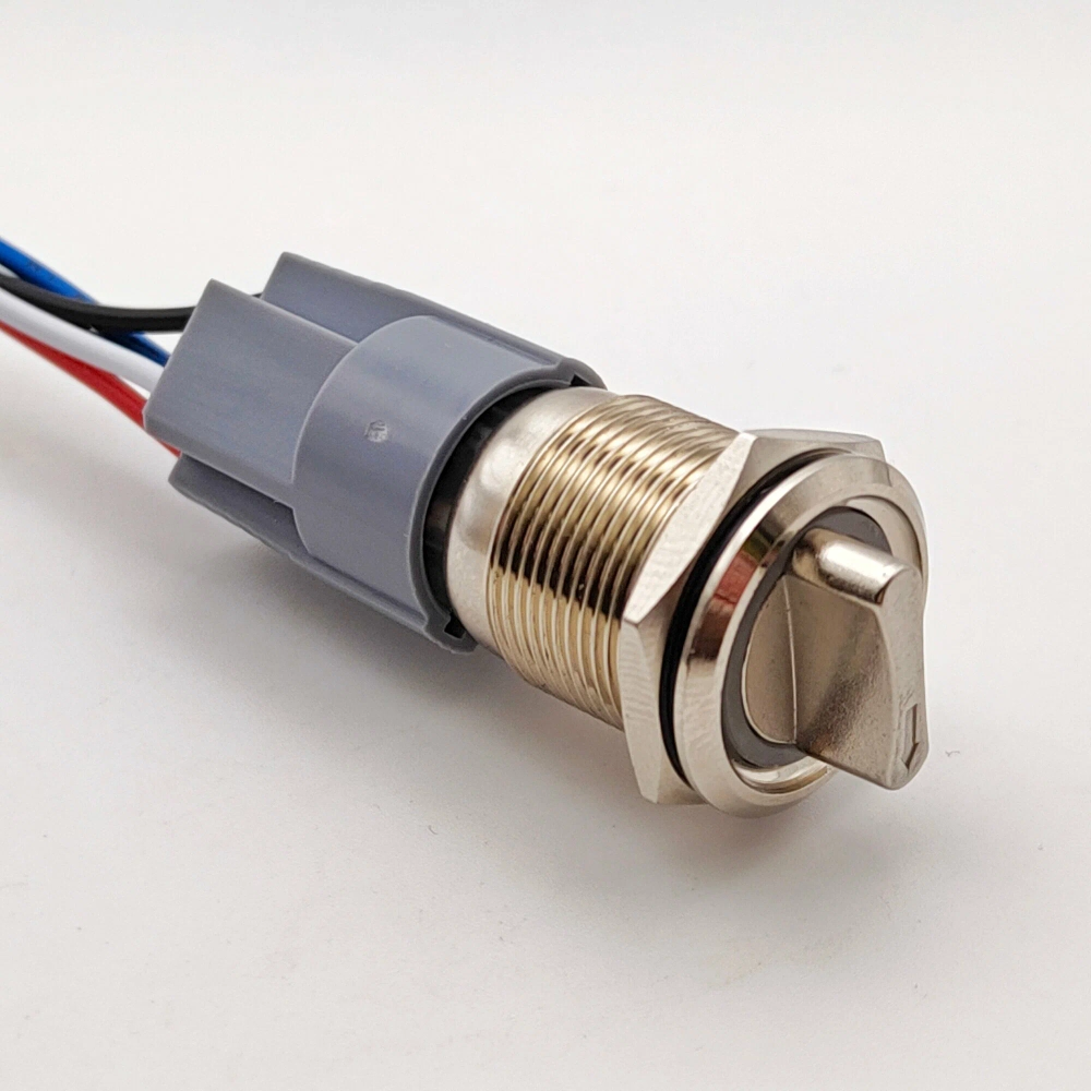 Кнопка антивандальная поворотная с коннектором, до 250 В, LAS1-AGQ-11X/21/B/N (5с) ON-ON, подсветка 12 В синяя RUICHI