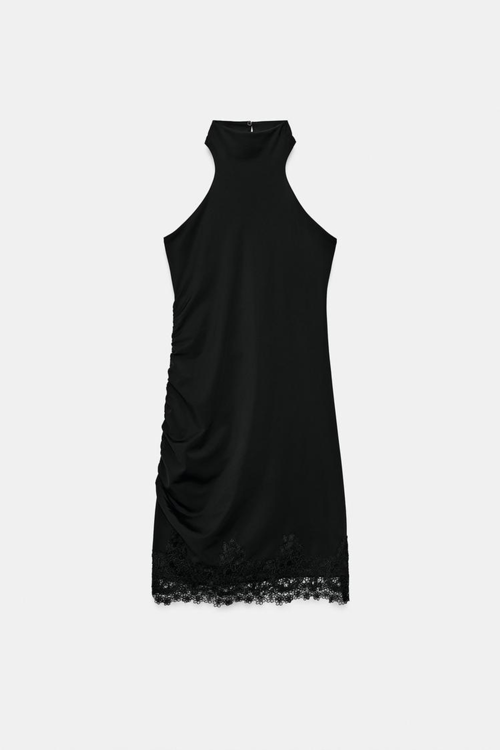 ZARA МИНИ-ПЛАТЬЕ ХАЛТЕР С КРУЖЕВОМ, ЧЕРНЫЙ