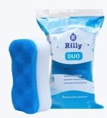 Губка для тела банная поролоновая двухслойная мягкая/жесткая RILLY «DUO», цвет синий/белый, 15.5*9.5*5