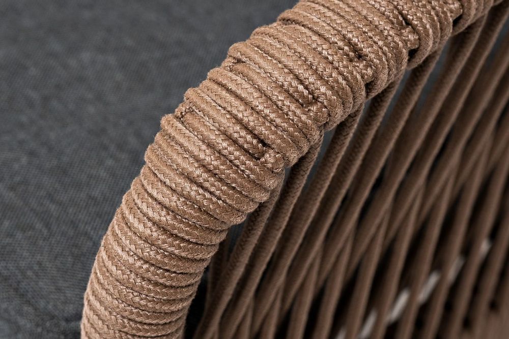 "Канны" лаунж-зона 4-местная из роупа со столом "Верона" (серый гранит), каркас алюминиевый коричневый, роуп коричневый