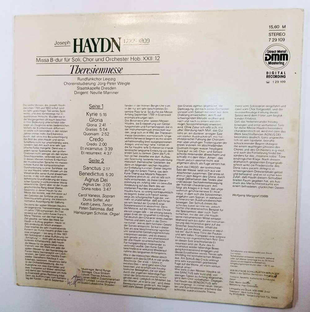 Винтажная виниловая пластинка Haydn Гайдн , Neville Marriner Theresienmesse (GDR 1989)