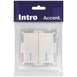 Выключатель Intro Accent 6-105-06 двойной с подсветкой, 10А-250В, IP20, СУ, AL/CU, перламутр | Intro