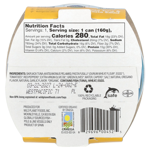 Wild Planet, Салат из пасты с диким тунцом, 160 г (5,6 унции)