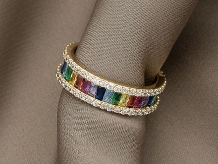 Кольцо с цветными кристаллами 6мм "Самоцветы"