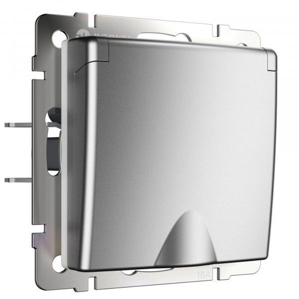 Розетка влагозащ. с зазем. с защит. крышкой и шторками (серебряный матовый)