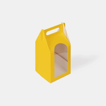 Коробка с ручкой и окном 120*120*200 мм (желтый)
