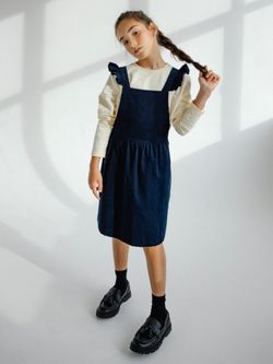 Сарафан из микровельвета с крылышками темно-синего цвета