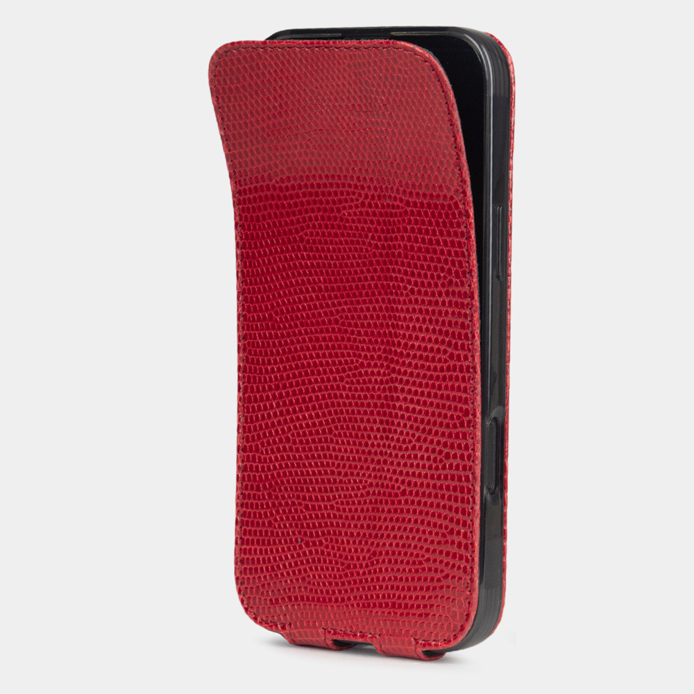 Чехол для iPhone 16 Pro кожаный, ящерица красного цвета