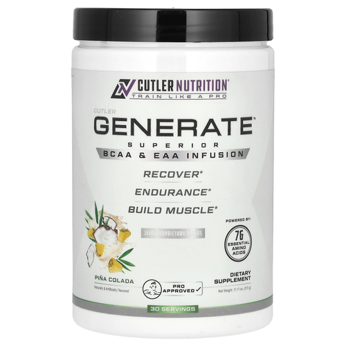 Cutler Nutrition, Generate, превосходный настой с BCAA и EAA, со вкусом пина колады, 315 г (11,11 унции)