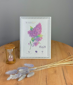 Фоторамка 15х21 см, белая, орнамент серебро, арт. 1521.707235