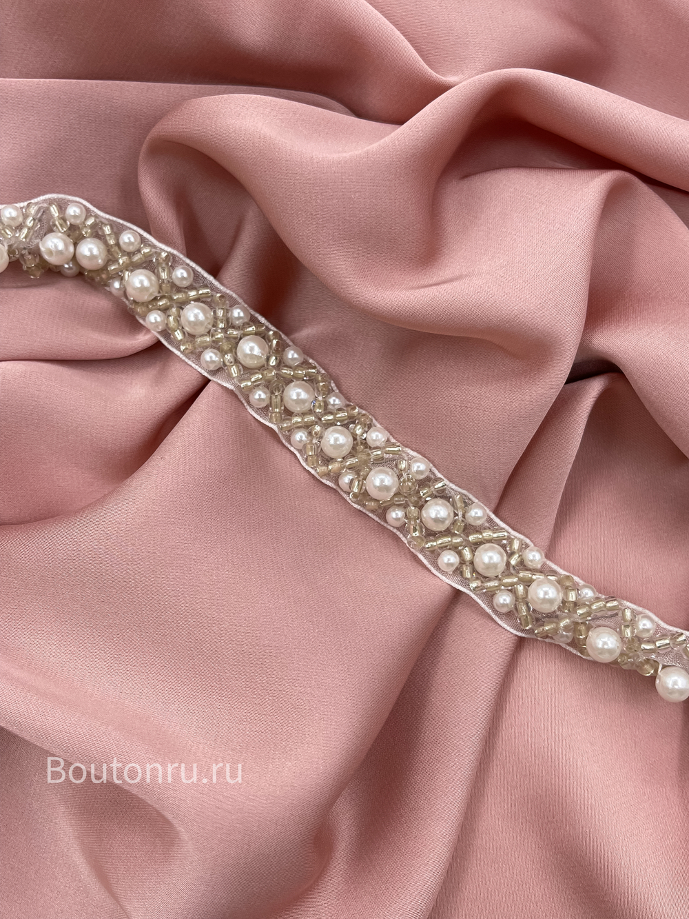 Тесьма серебро бисер жемчуг 1,5 см