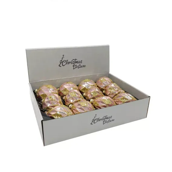 Набор стеклянных украшений Миледи 80 мм., 12 шт., розовый , Christmas DeLuxe (86804)