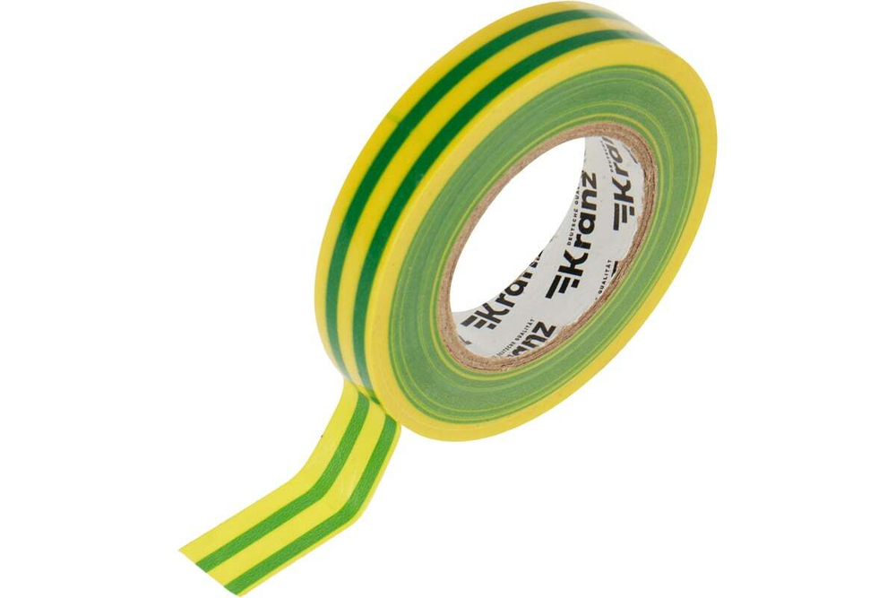 Изолента ПВХ KRANZ 0,13х15 мм, 25 м, желто-зеленая KR-09-2107