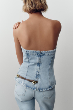 ZARA ДЖИНСОВЫЙ ТОП Z1975 БЕЗ БРЕТЕЛЕЙ, ГОЛУБОЙ