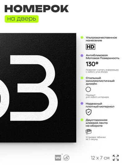 Номер на дверь 463, табличка на дверь для офиса, квартиры, кабинета, аудитории, склада, черная 120х70 мм, Айдентика Технолоджи