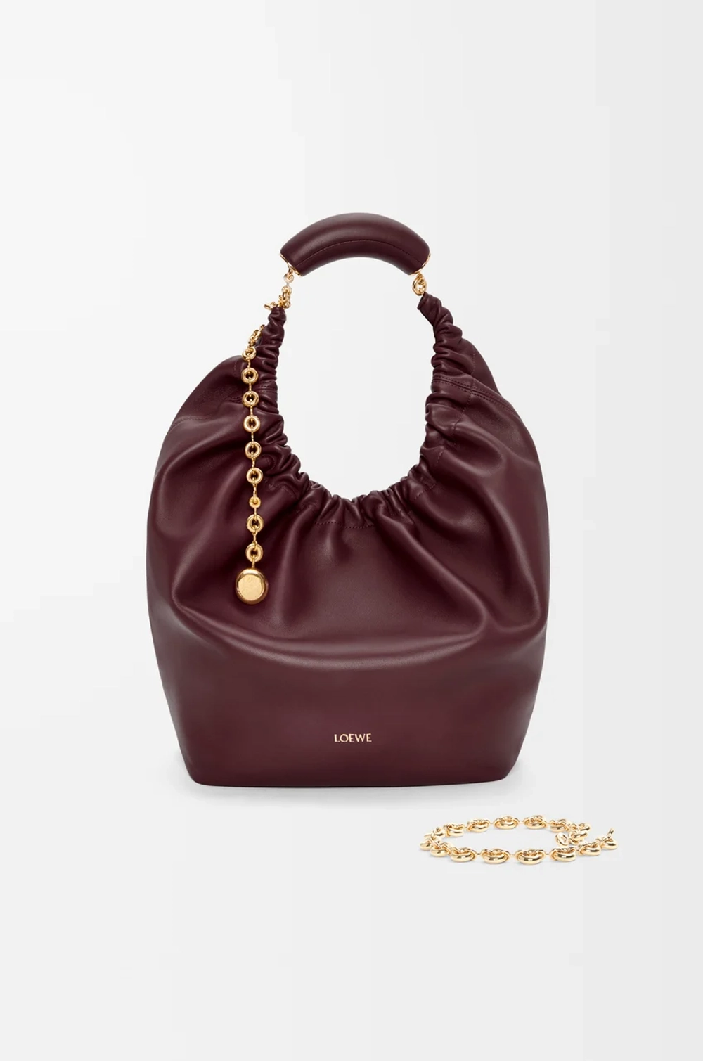 Loewe Средняя сумка-мешок Squeeze из мягкой кожи ягненка наппа, бургунди