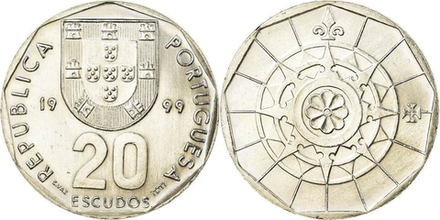 Португалия 20 эскудо, 1986-2001 Компас XF