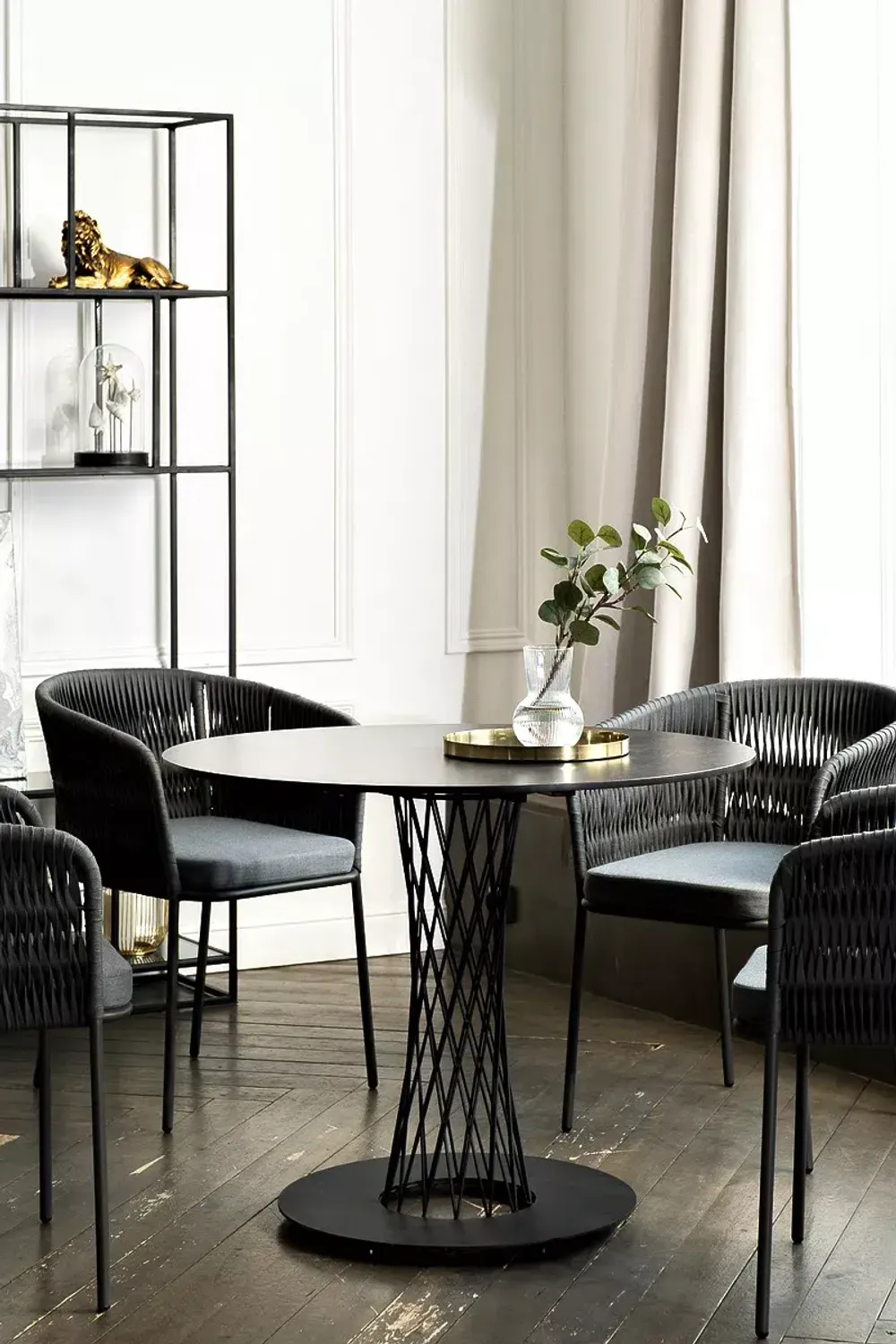 "Диего" обеденная группа на 4 персоны со стульями "Бордо" плетения колос, столешница "серый гранит"