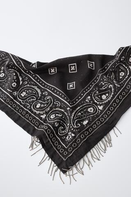 ZARA БАНДАНА ПЕЙСЛИ С БАХРОМОЙ И БУСИНАМИ, ЧЕРНЫЙ