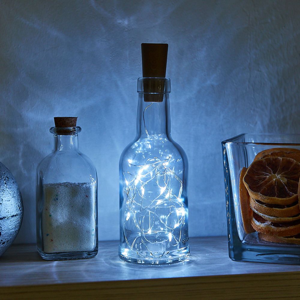 ULD-S0200-020-SСR-3LR WHITE IP20 WINESTOPPER Гирлянда светодиодная Роса с пробкой на батарейках 3xLR44в-к. 2м. 20 светодиодов. Белый свет. Провод медный. TM Uniel