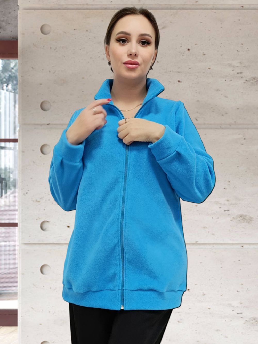20882 Жакет женский флисовый ворот стойка бирюза (56)