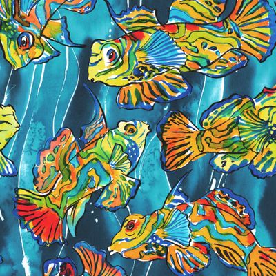 Акварельные тропические рыбки на темно-синем фоне