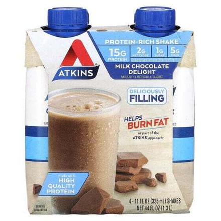 Протеиновые коктейли Atkins, Protein Rich Shake, молочный шоколад, 4 коктейля, 325 мл (11 жидк. Унций)