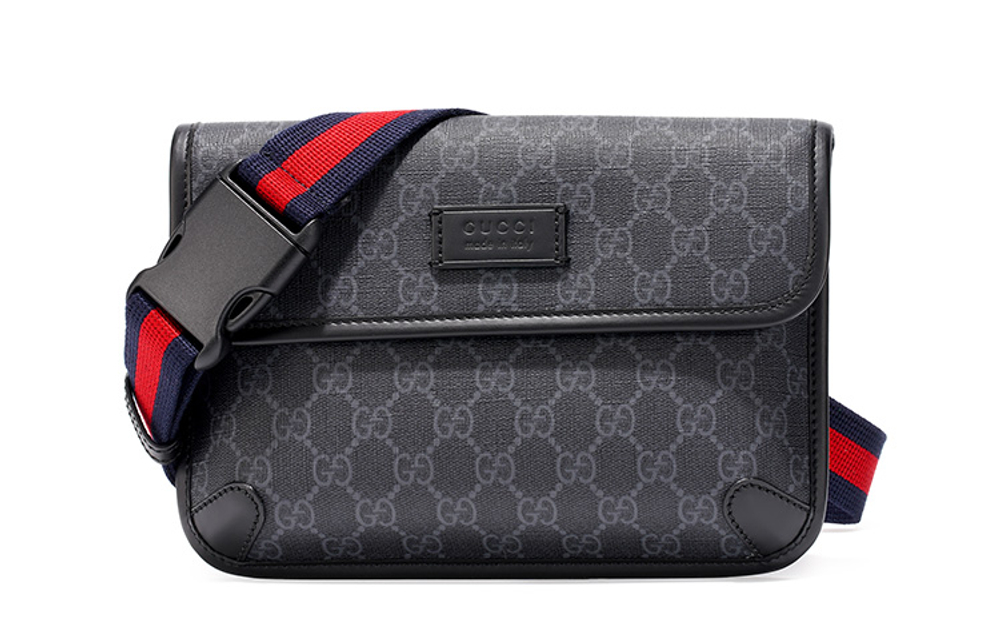 GUCCI Canvas With Leather Sling Bag, Fanny Pack Men"s Black
